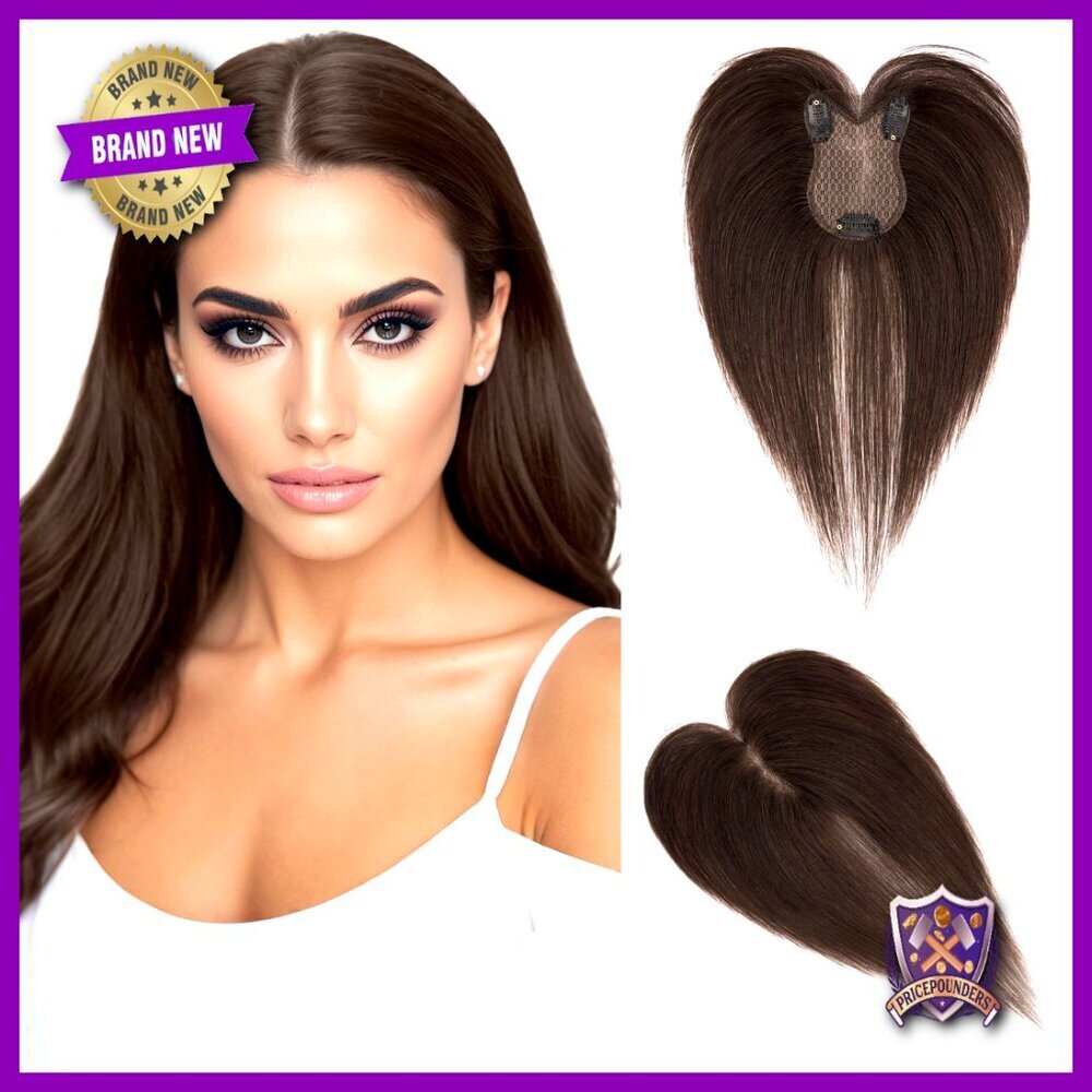 Human Hair Topper Lace Base Clip On Wiglet Handmade Hairpiece No Bangs